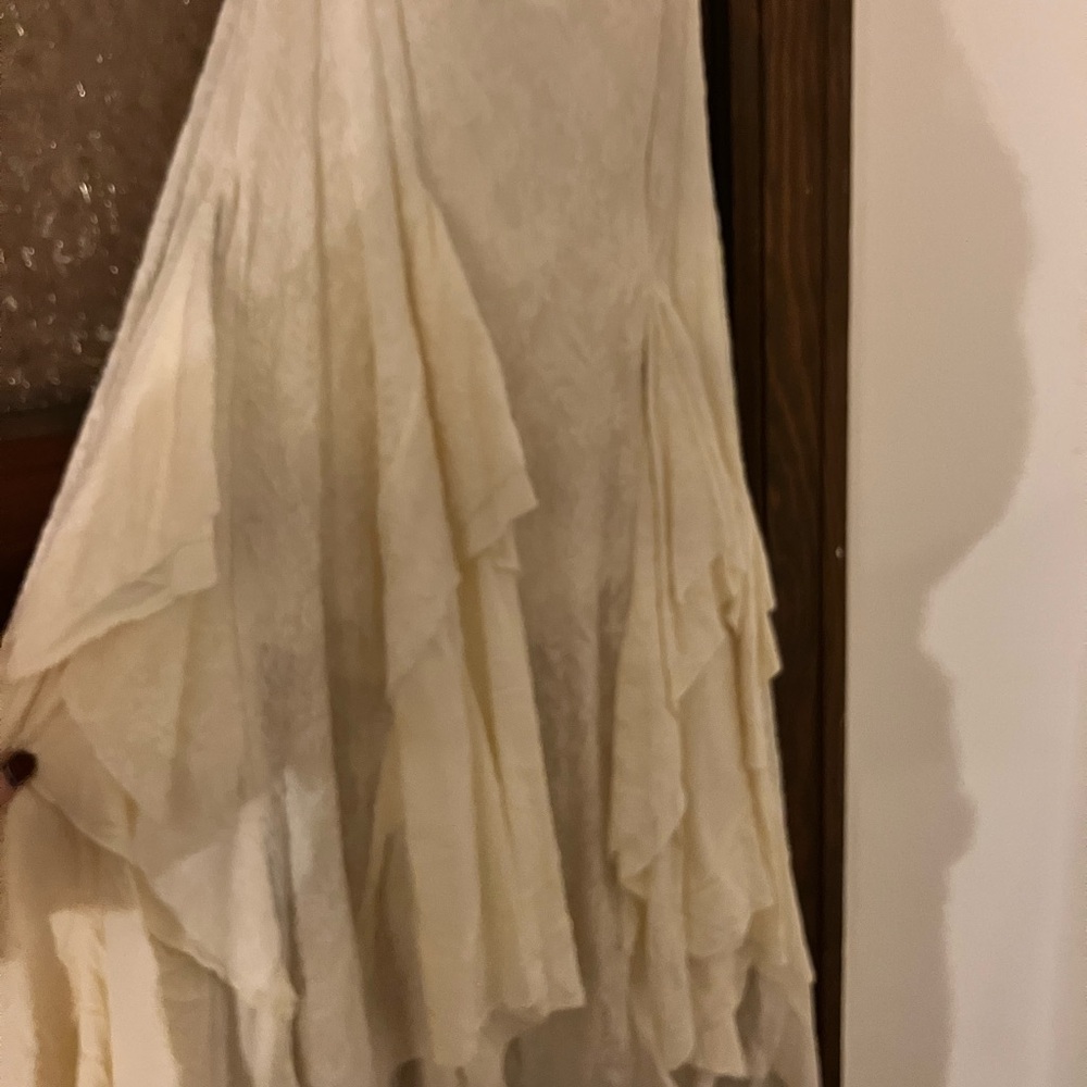Lace Mid Rise Assymetrical Hem Cream Skirt XS - Picture 10 of 10